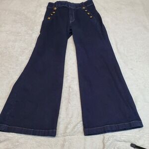 White House Black Market Dark Wash Mariner Gold Button High Rise Wide Jeans 12